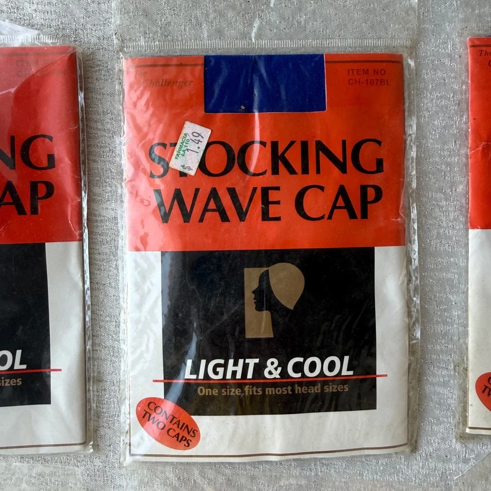 6pk The Challenger Stocking Wave Caps 12pc Red Blue White Nylon Hair Unisex